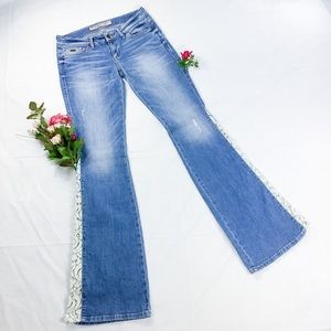 Y2k Guess low rise lace panel flare jeans